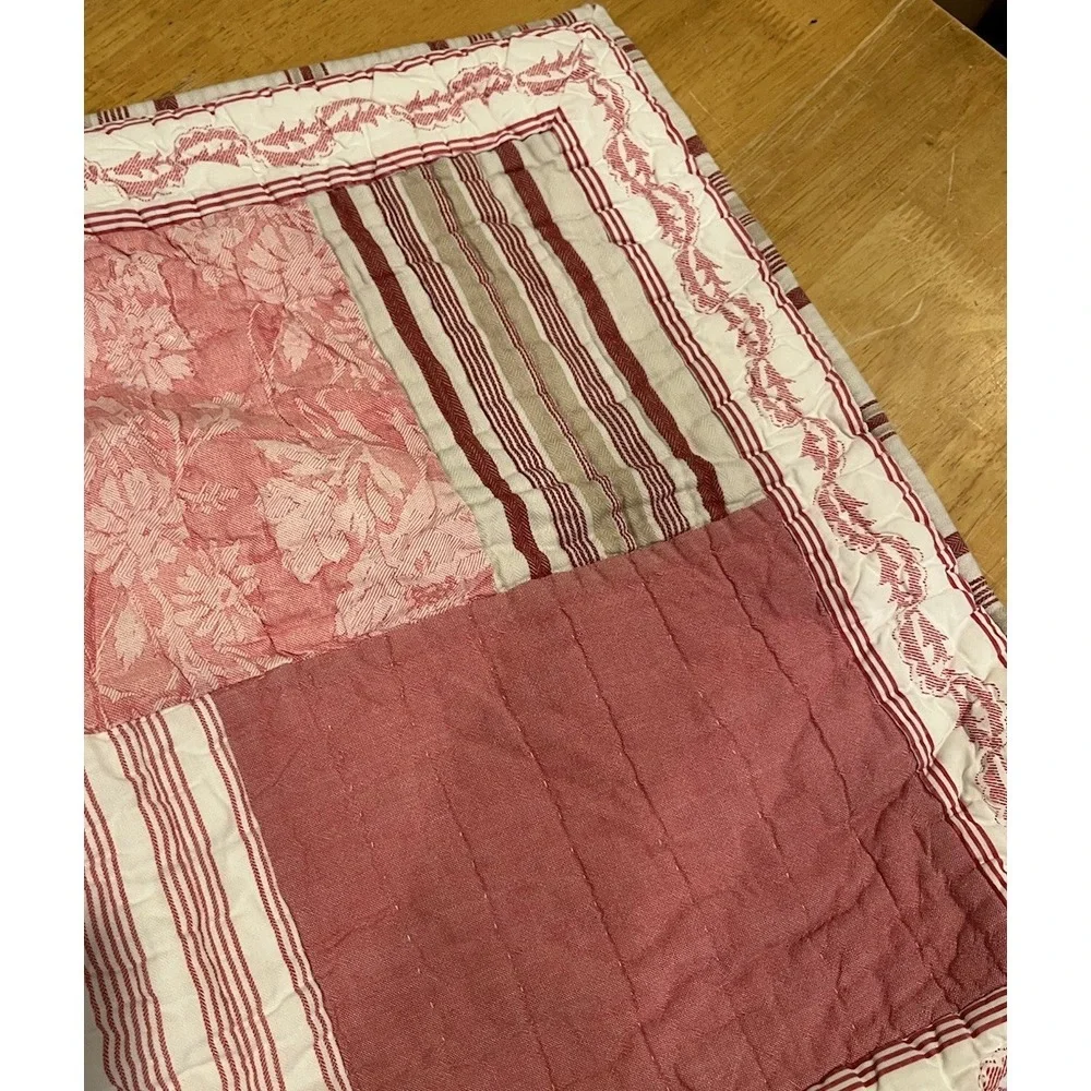 Pottery Barn Patchwork Sham Turkey Red Khaki Cream Standard‎ French Cottage